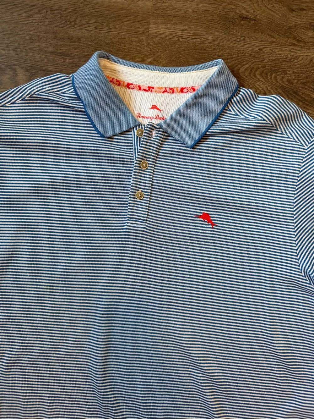 Tommy Bahama Men’s XL Blue Short Sleeve Striped Polo Shirt Pima Cotton Blend